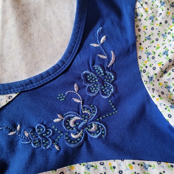 Summer Fashion Wear Girls 2 Piece Pajama Set Medium White Blue Floral Pockets - Picture 4 of 6